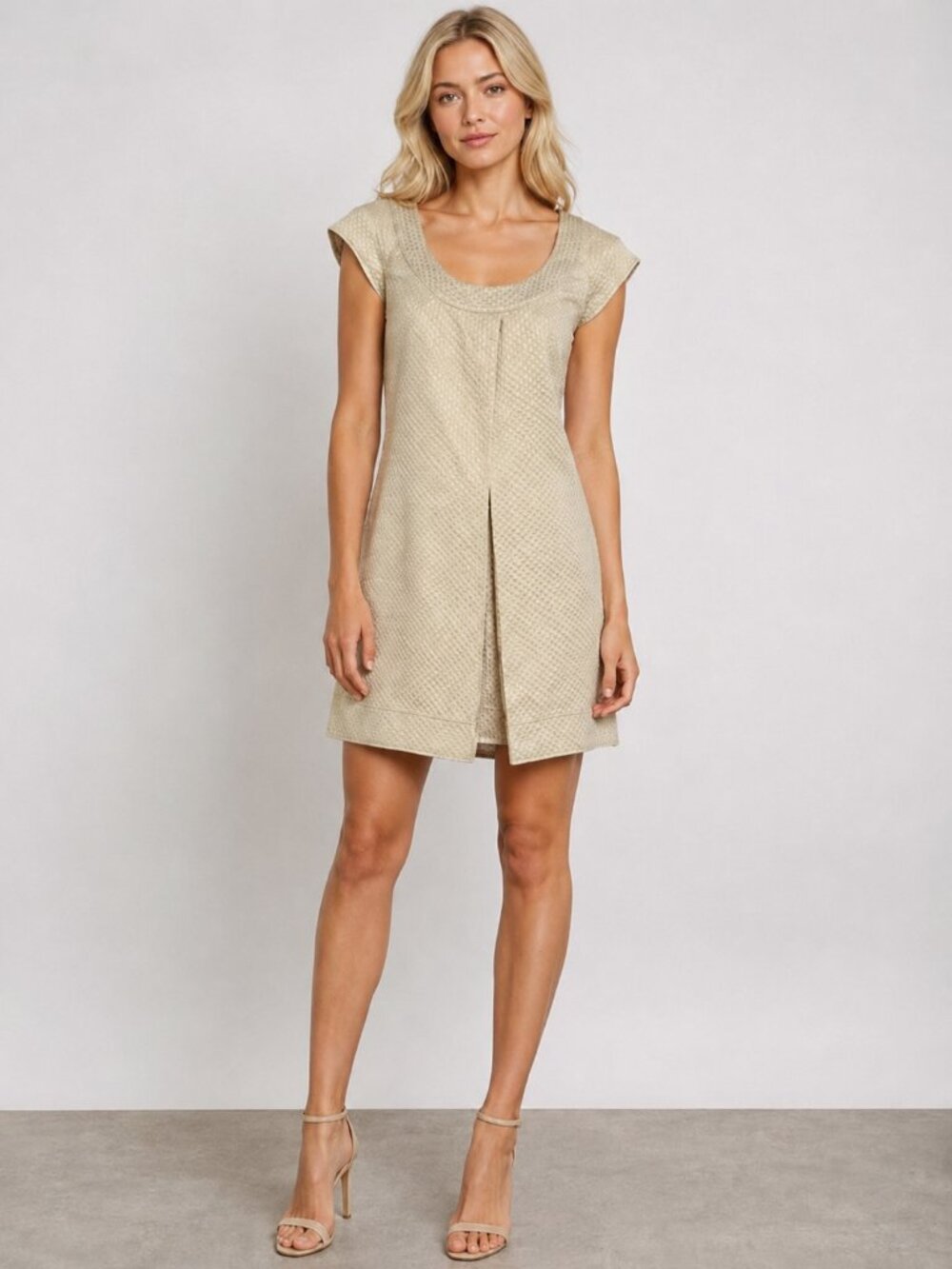 Diane von Furstenberg Vintage Textured Gold Metallic Cocktail Shift Dress Size 4